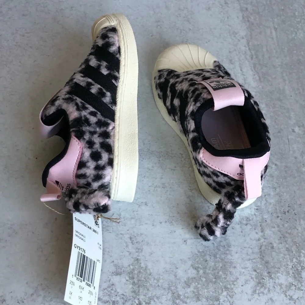 Adidas Originals Superstar 360 Kids Sneakers Fuzzy Leopard Tail Pink Black